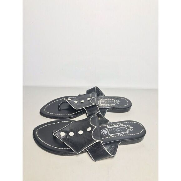 Lulu Guinness Black White Leather Tux Slides Sandals Women’s Sz 37.5M US/7M US - Picture 8 of 14